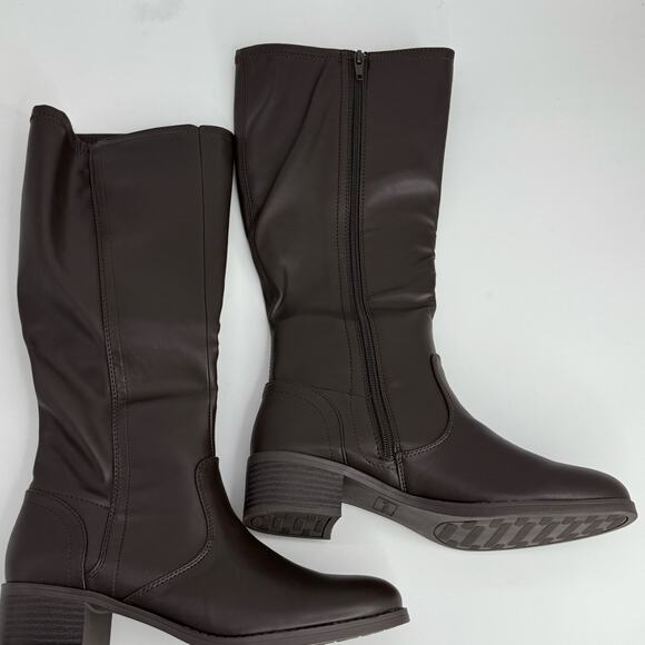 NEW Easy Street Women's knee high brown boots size 9.5 faux leather stretch boot - Picture 5 of 8